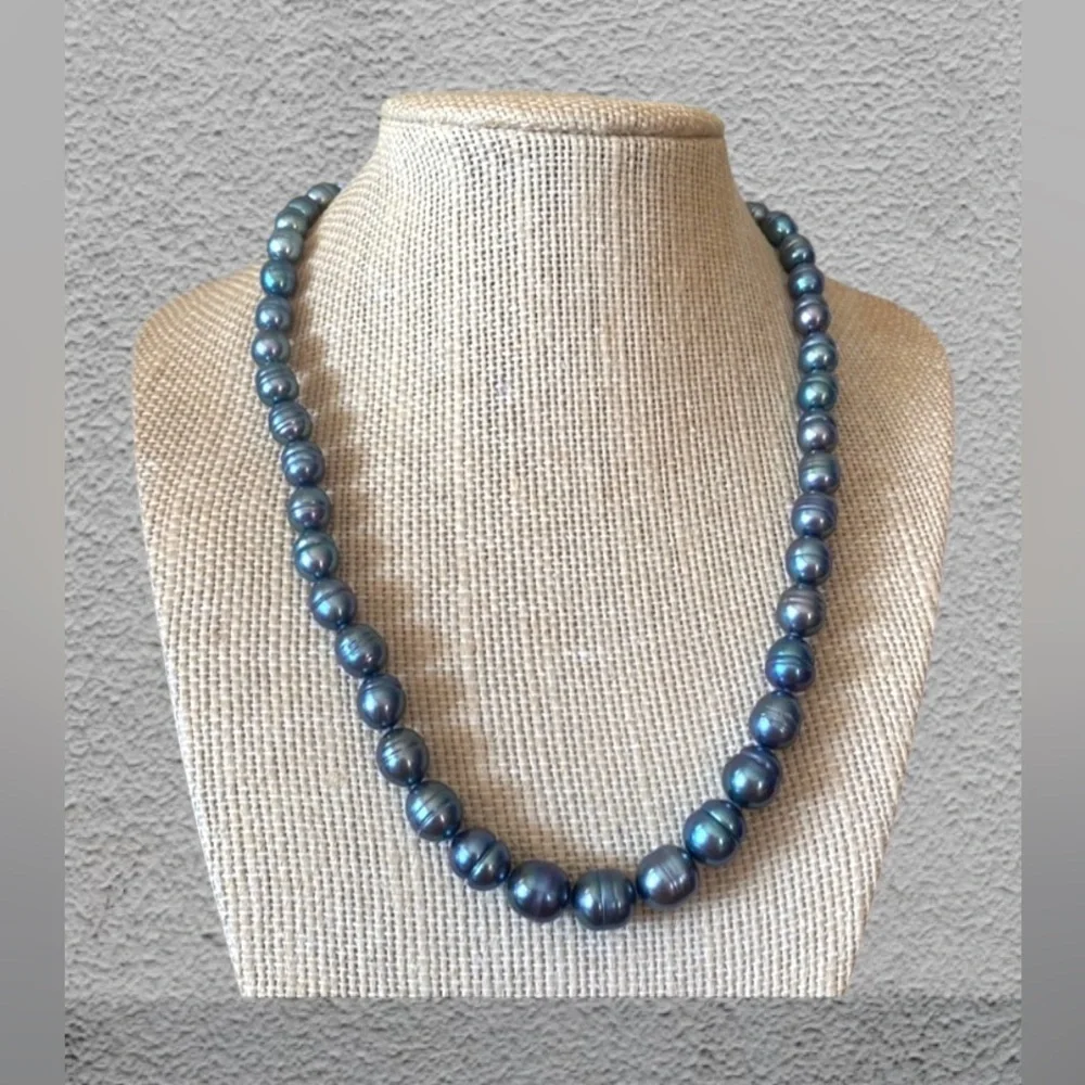 Freshwater Cultured Peacock Blue Gray Pearl Necklace SS925 New In Box